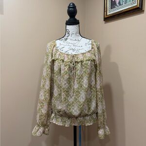DR2 Paisley Peasant Blouse Size M | Y2K Cottagecore Boho Ruffle Top